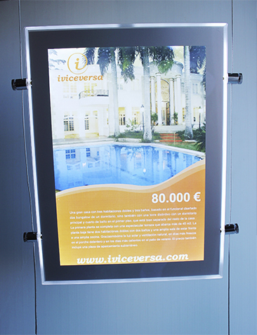 Portacartel luz led, expositor luz led, porta folios led